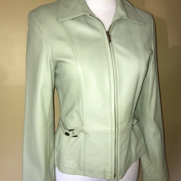 NINE WEST Celery Light Green Leather Jacket - Picture 3 of 9